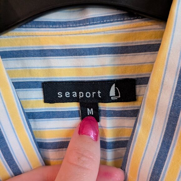Men's yellow, blue, and white striped Seaport size medium Collared Shirt - Picture 3 of 5